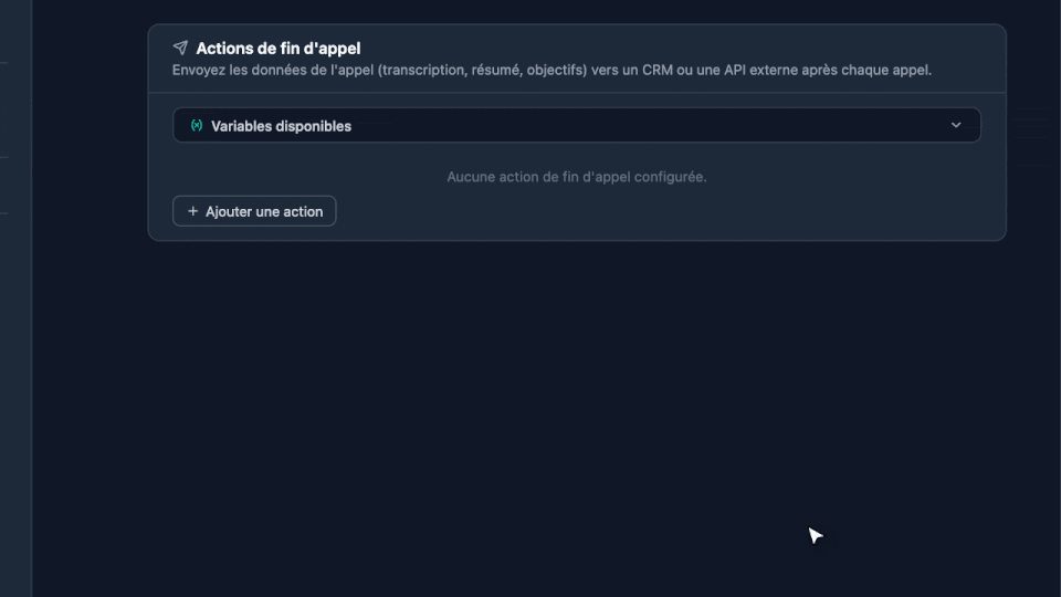Animation : une action de fin d'appel qui envoie un webhook