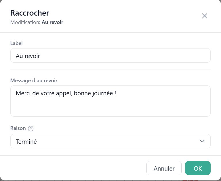 Le nœud Raccrocher « Au revoir »