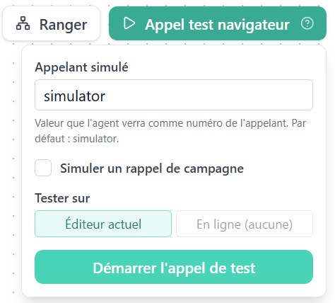 Le panneau « Appel test navigateur »