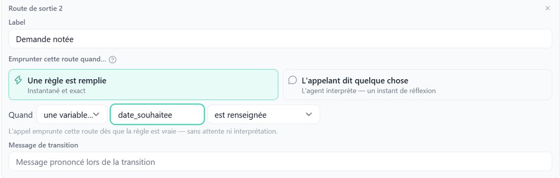 La route par règle « Demande notée »